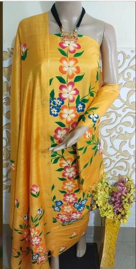 Printed katan silk suit, Occasion : Formal Wear