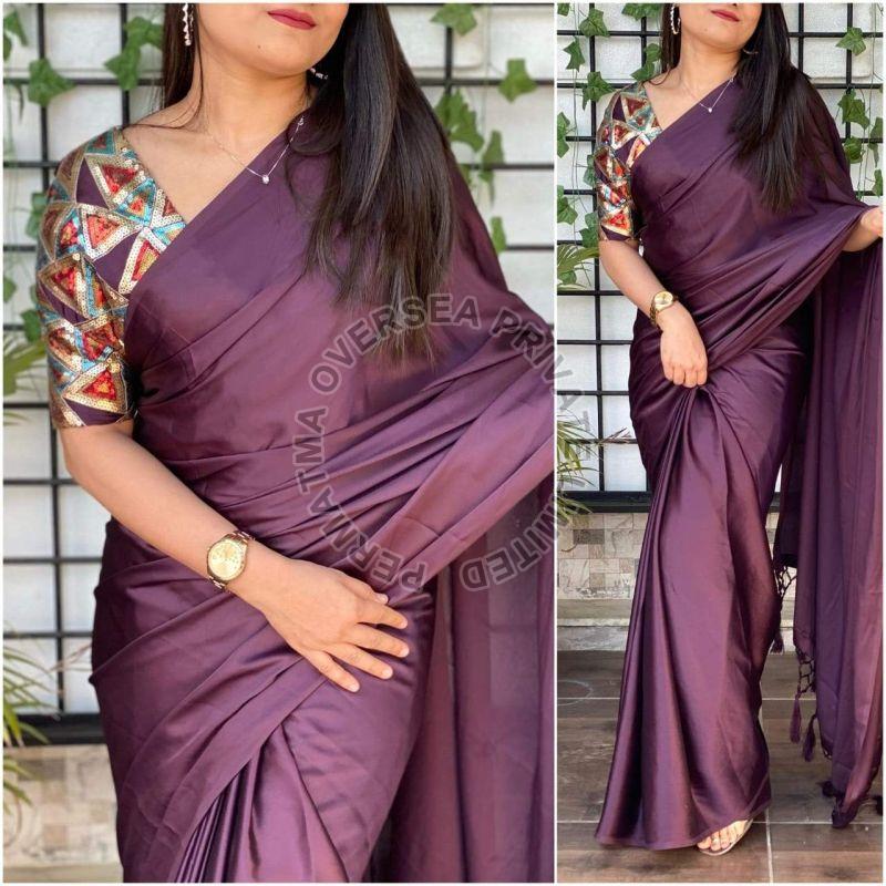 Unstitched Silk Plain Saree, for Dry Cleaning, Anti-Wrinkle, Shrink-Resistant, Packaging Type : Packet