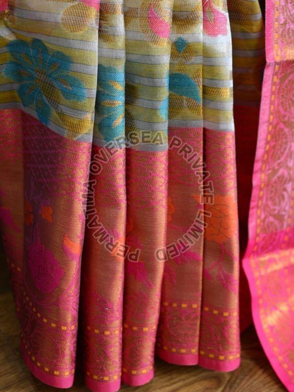 Printed Unstitched Tissue Silk Saree, For Dry Cleaning, Anti-wrinkle, Shrink-resistant, Occasion : Festival Wear