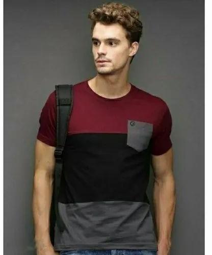 Half Sleeves Men Designer Round Neck T-Shirt, Occasion : Casual Wear