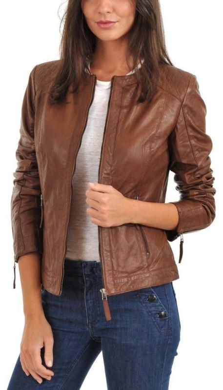 Womens Pure Leather Brown Jacket, Feature : Waterproof, Skin-Friendly, Quick Dry, Easy Washable