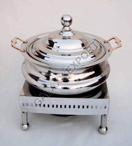 Silver Round Brass GE-1507 Chafing Dish, for Serving Food, Size : Standard