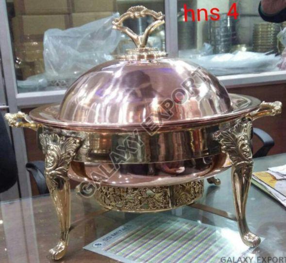 Brown Round Brass GE-1522 Chafing Dish, for Serving Food, Size : Standard