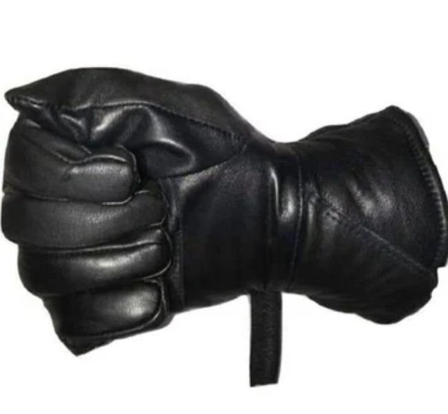 Mens Black Leather Bike Gloves