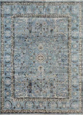 Rectangular Sky Blue Hand Knotted Rug, for Home, Office, Hotel, Packaging Type : Roll