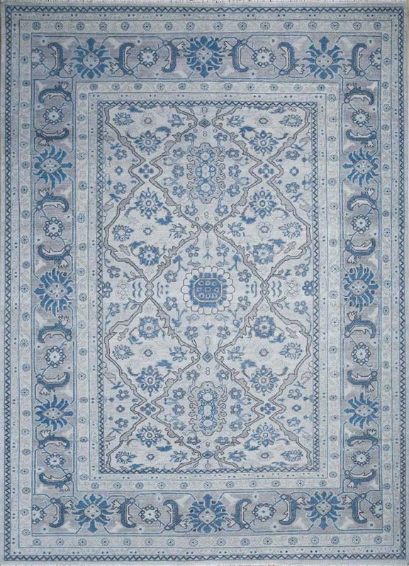 Rectangular Spa Blue Hand Knotted Rug, for Home, Office, Hotel, Packaging Type : Roll