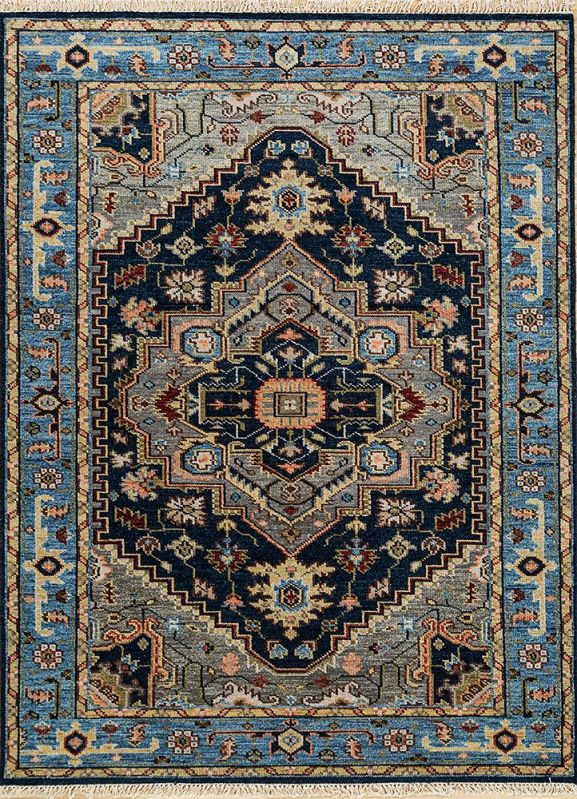 Rectangular Ink Blue Hand Knotted Rug, for Home, Office, Hotel, Packaging Type : Roll