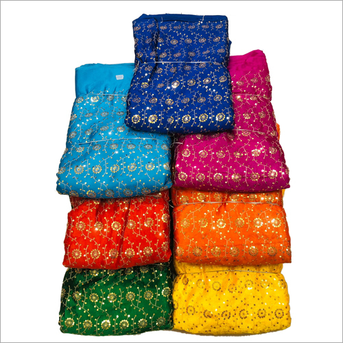 Multicolor Silk Kasturi Schiffli Goli Fabric, For God Dress, Feature : Washable