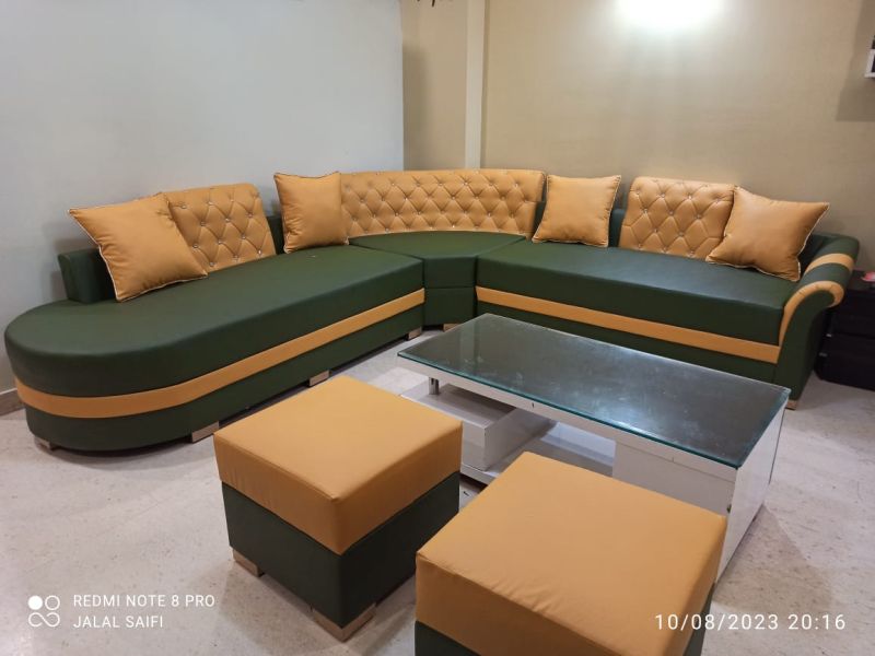 L-Shape Wood Sectional Sofa Set, for Home, Hotel, Office, Frame Material : Wooden