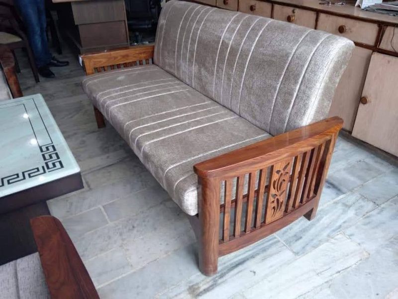 Rectangular Polished Wooden Sofa, for Home, Hotel, Office, Upholstery Material : Velvet
