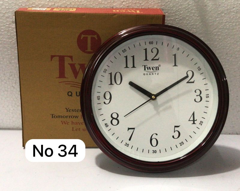 Brown Round Model No. 34 Wall Clock, For Household, Size : 10*10