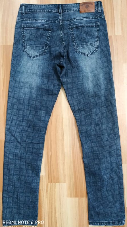 Blue Checked Mens Denim Jeans