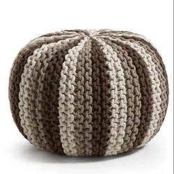 Red Plain Cotton Knitted Round Pouf, for Home