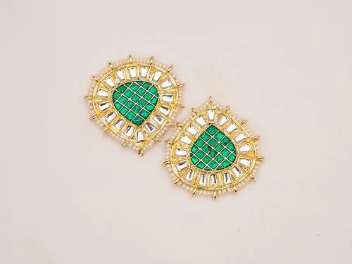 Golden &amp; Green Crystal Stone Earring, Specialities : Unique Designs, Shiny Look, Fine Finishing