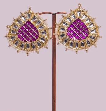 Golden & Purple Crystal Stone Earring, Style : Antique