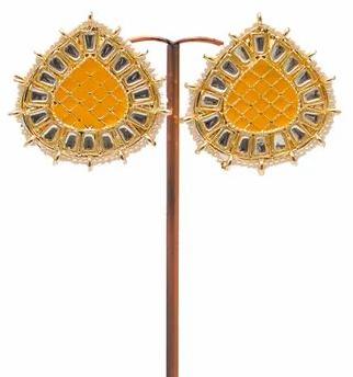 Golden & Yellow Party Wear Earring, Style : Antique