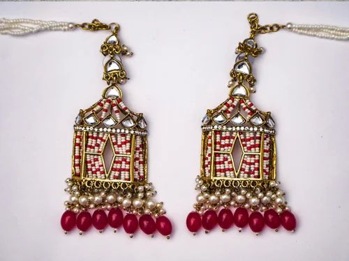 Red Kundan Beaded Party Wear Earring, Style : Antique