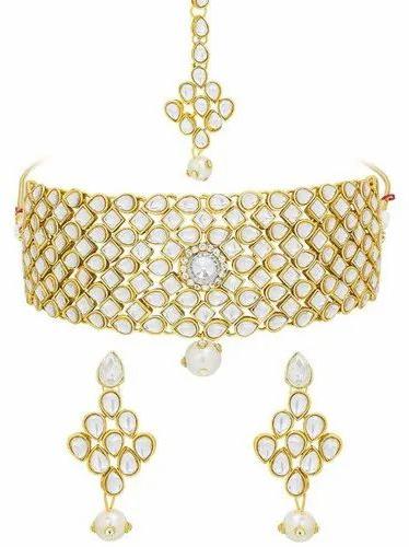 Manath Polished White Kundan Necklace Set, Style : Antique