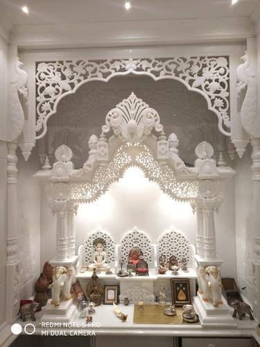 White Hand Carved Polished Makrana Marble Home Temple