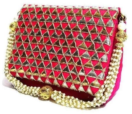 Gota Patti Hand Purse Bag, Color : Pink