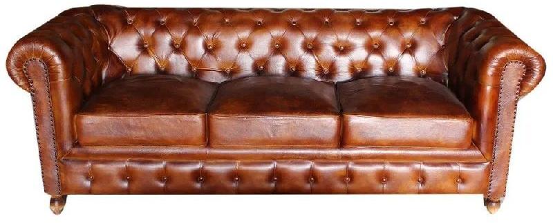 Wood Three Seater Sofa, for Living room, Seat Material : Leather