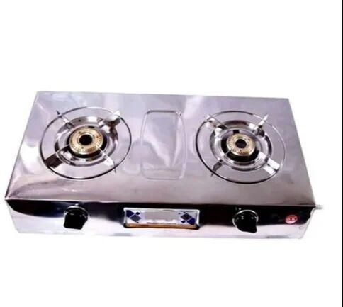 Stainless Steel Two Burner Gas Stove, Color : Silver