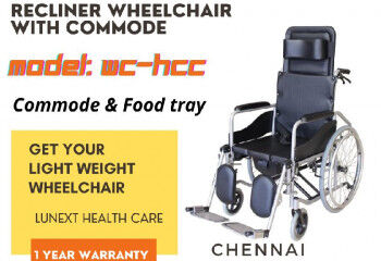 Iron Manual Polished STEEL RECLINER WHEELCHAIR WITH COMMODE, for Hospital Use, Weight Capacity : 50-100kg100-150kg