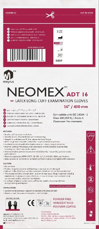 NEOMEX ADT16 400mm Procedure & Cleanroom Gloves, Powder Free