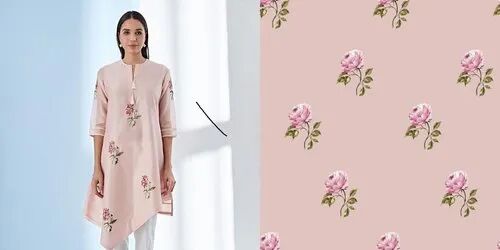 Printed Kurti Fabric, Color : Pink