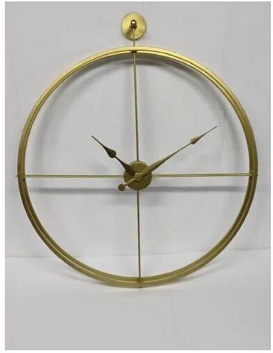 Golden Metal Design Wall Clock, Shape : Round
