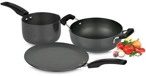 Stainless Steel Hard Anodized Cookware Set, Color : Black