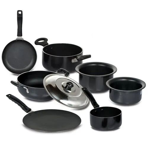 Aluminium Hard Anodized Cookware Set, Color : Black
