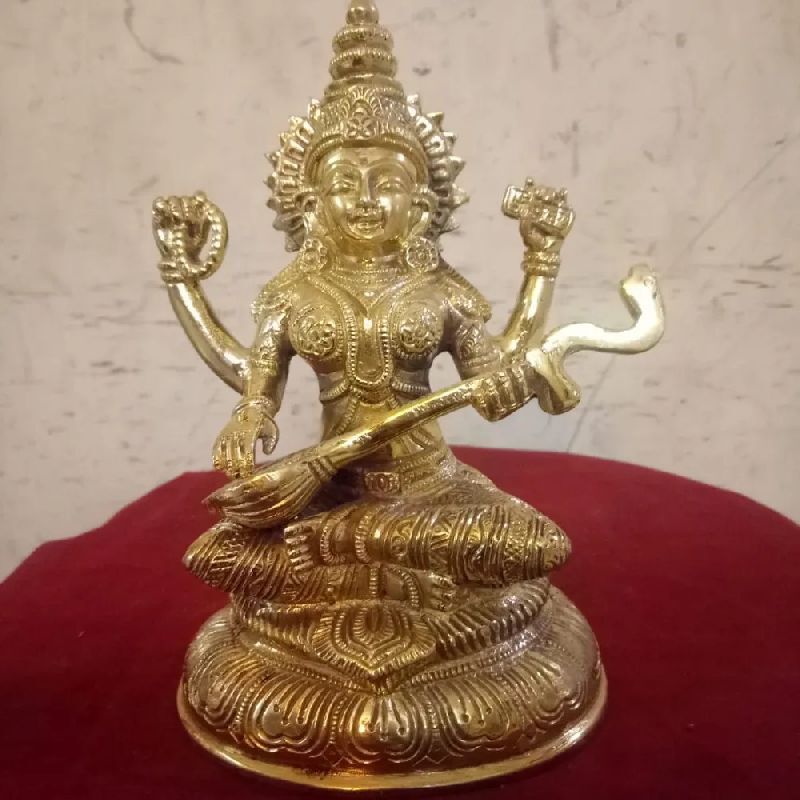 Bronze saraswati statue, Color : Golden
