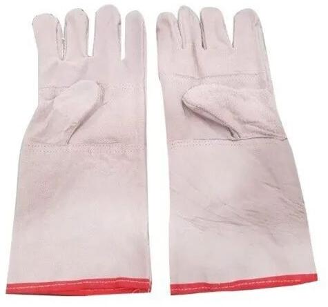 Plain White Leather Hand Gloves, Size : Medium