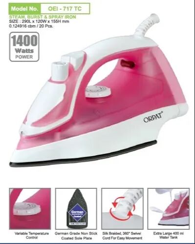 Orpat Steam Iron, Color : RED