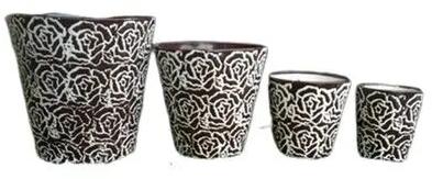 Printed Ceramic Pot Set, Shape : Round
