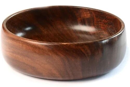 Brown Round Wooden Bowl, Pattern : Plain