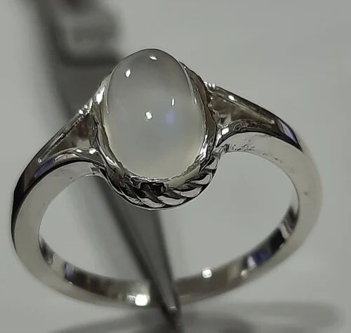 White Silver Moonstone Ring