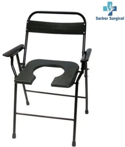 Mild Steel (Frame Material) Folding Commode Chair, Color : Black