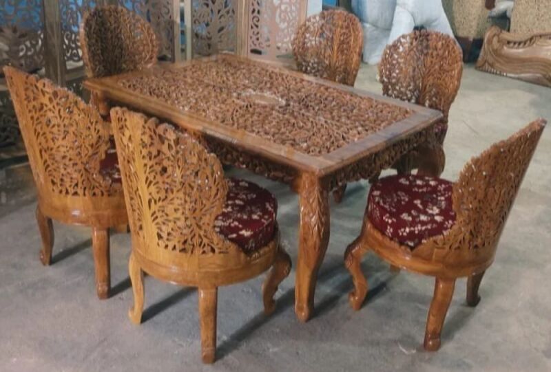 Brown Teak Wood Dining Table Set