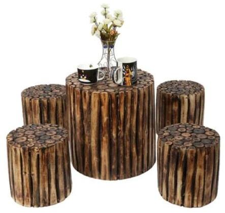 Wooden Round Coffee Table, Color : Brown