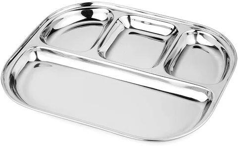Stainless Steel Lunch Dinner Plate Compartment Rectangular Tray