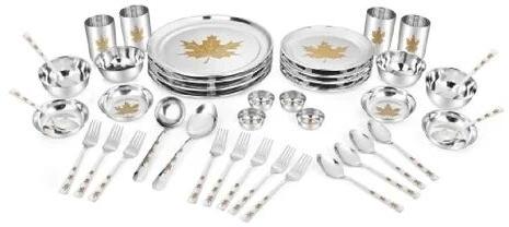 Stainless Steel Maple Dinner Set Of 42 Piece With Permanent Laser Design