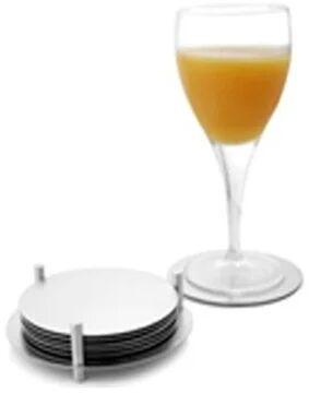 Stainless Steel Round Coasters With Holder With Rubber Absorbent Foam At The Base
