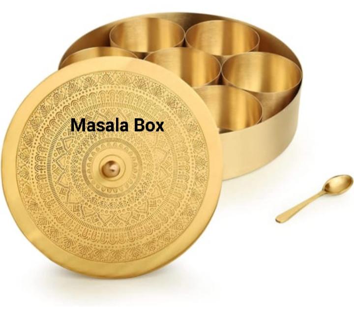 Golden Brass Engraved Masala Box, for Kitchen