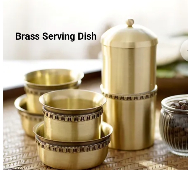 Golden Round Plain Polished Brass Serving Dish Set