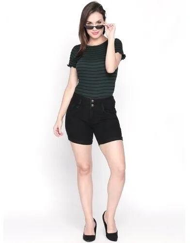 Ladies Black Denim Shorts, Size : 24-36 inch
