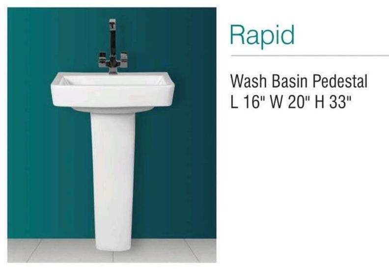 Plain Polished Ceramic Rapid Pedestal Wash Basin, for Home, Hotel, Restaurant, Size : 16x20x33 Inch (LxWxH)