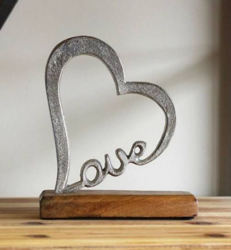 Silver Hammered Metal Love Heart Sculpture, for Interior Decor, Home, Gifting, Style : Antique