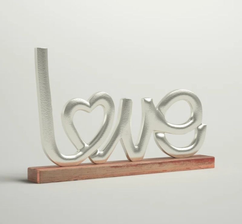 Silver Polished Metal Love Letters Sculpture, for Interior Decor, Gifting, Size : Multisize